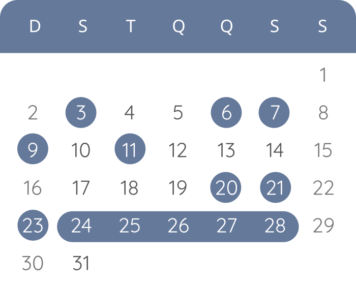 Calendário - ago de 2026