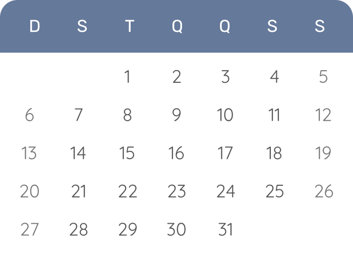 Calendário - julho de 2025