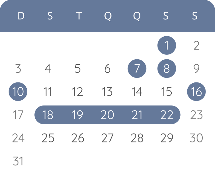Calendário - maio de 2026